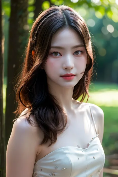 (realistic), (hyperrealism),best quality, masterpiece,ultra high res, (photorealistic:1.4),1girl,pale skin,skinny,(looking at viewer:2), <lora:add_detail:0.6>,forest,close-up, sunlight,
<lora:makina69_isa_v1.0:1>   , (tattered) wedding dress , bare shoulde...