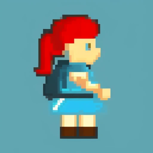 pretty girl with a high ponytail, simple background, pixelartfss