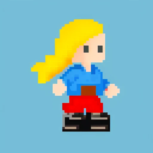 pretty girl with a high ponytail, simple background, pixel art