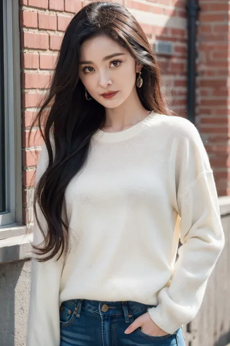 masterpiece,best quality,1girl,upper body,looking at viewer, standing,
white sweater, jeans
,black hair, long hair,small breasts,
ginza,park,window, brick wall,
 <lora:yangmi_V2:0.5>