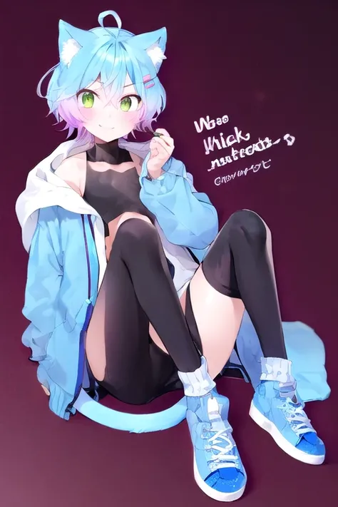 Linechu, a boy with blue hair and cat ears, male focus, full body, <lora:LAS:0.3>, <lora:Linechu_fuwafuwa_v5-000002:1>