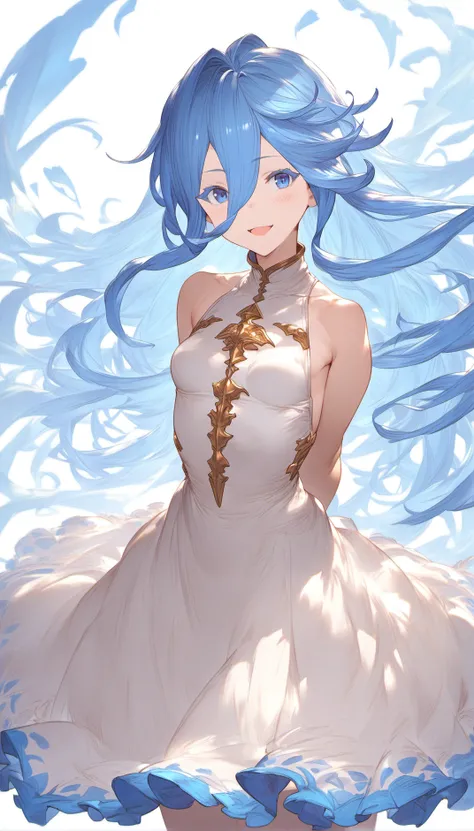 score_9, score_8_up, score_7_up, score_6_up, 
lyria_(granblue_fantasy), open_mouth, 1girl, long hair, small breasts, colored eyelashes, pale skin, eyes visible through hair, smile, white dress,
hair between eyes, blue hair, solo, blue eyes, blue eyelashes,...