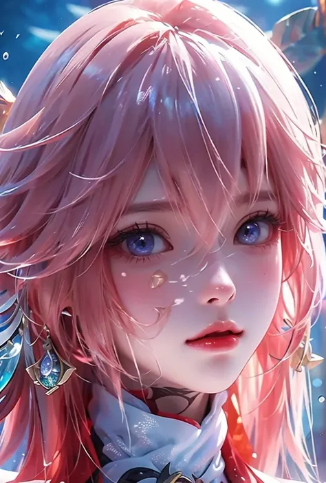 (masterpiece),(best quality),(super fine illustration),(beautiful and detailed eyes),{very detailed light},{painting},{{very fine 8K CG wallpaper}},anime,1girl,solo,beautiful detailed ice,beautiful detailed water,ice palace,galaxy,gem,jewelry,necklace,