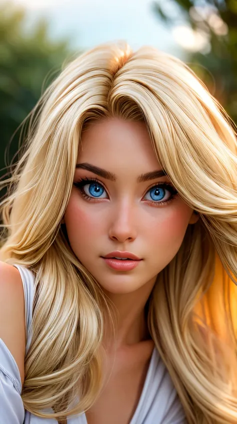 blond woman with blue eyes and long blond hair posing for a picture