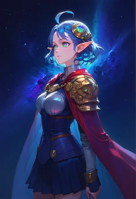 score_9, score_8_up, score_7_up, score_6_up,
star ocean, 1girl, rena lanford, ahoge, armor, [blue:opal:0.5] eyes, blue_hair, cape, hair_ornament, pleated_skirt, pointy_ears, short_hair, beautiful detailed eyes, symbol-shaped pupils,
from side, upper body, ...