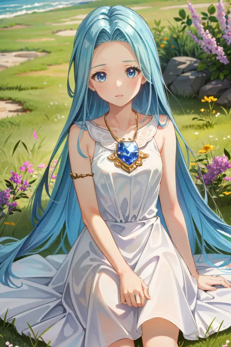 ((ultra detailed, masterpiece, absurdres))
<lora:GFLyria:0.9>
GFLyria, 1girl, blue hair, long hair, blue eyes, white dress, jewelry, lavender field, midday, bright and vibrant with a sea of purple blooms