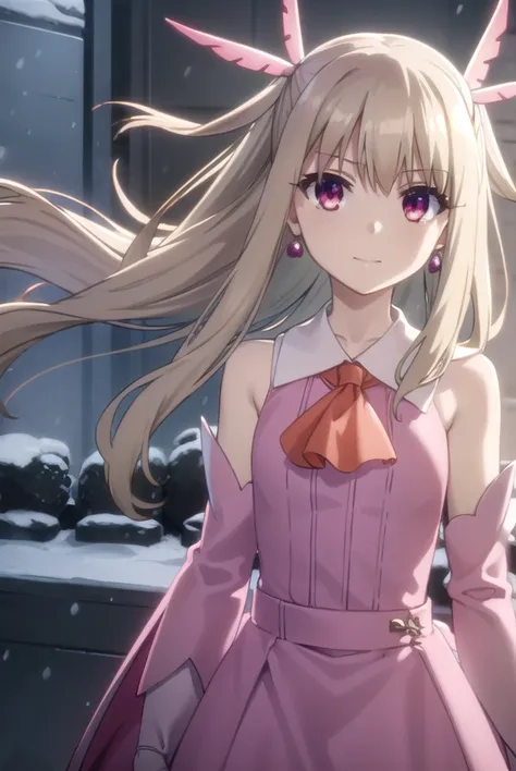 illyasvielvoneinzbern, <lora:illyasviel von einzbern s2s3-lora-nochekaiser:1>,
illyasviel von einzbern, long hair, blonde hair, (red eyes:1.3), smile,
BREAK hair ornament, gloves, dress, jewelry, earrings, detached sleeves, ascot, magical girl, feathers, p...