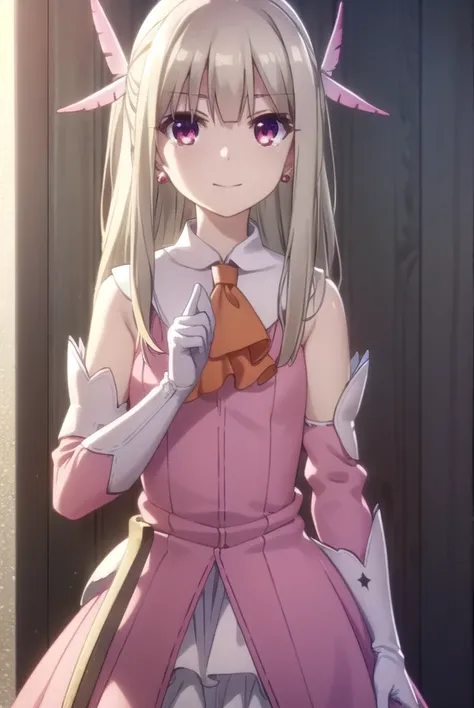 illyasvielvoneinzbern, <lora:illyasviel von einzbern s2s3-lora-nochekaiser:1>,
illyasviel von einzbern, long hair, blonde hair, (red eyes:1.3), smile,
BREAK hair ornament, gloves, dress, jewelry, earrings, detached sleeves, ascot, magical girl, feathers, p...