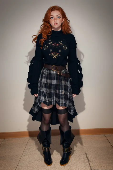 Grunge Plaid Skirt & Sweater