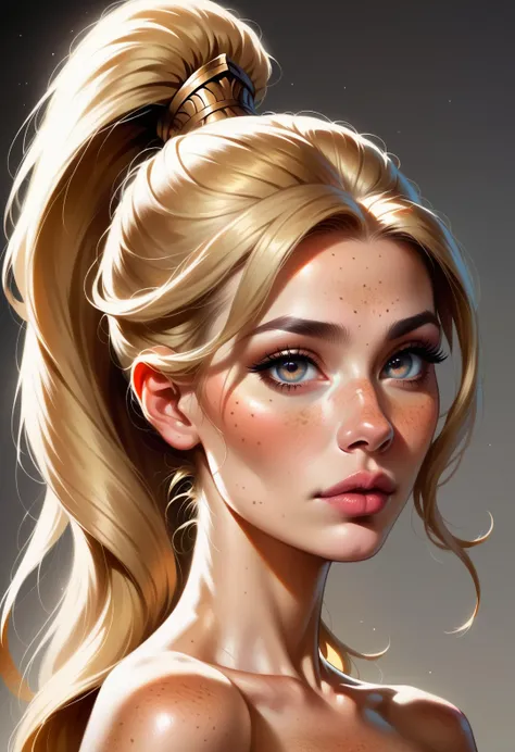 score_9, score_8_up, score_7_up, score_6_up, score_5_up, score_4_up, 1woman, realistic, freckles, long ponytail,  fantasy, extremely detailed, beautiful eyes