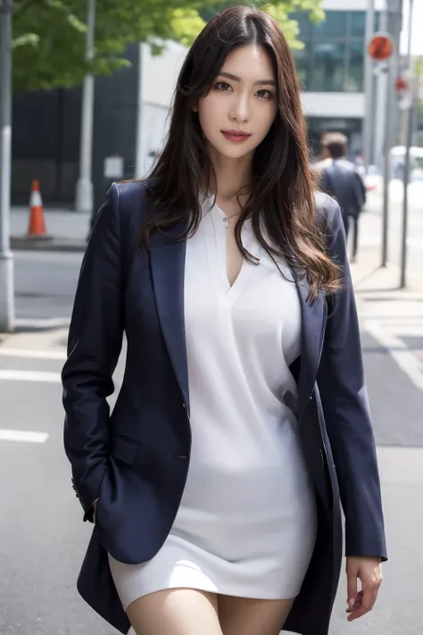 (ultimate quality, masterpiece, highres:1.0), (photorealistic, realistic:1.9), walking, full body,
1girl, yukoono_jav, long hair, black hair, brown eyes, breasts, looking at viewer, wearing office attire, <lora:JAV_Yuko_Ono-000008:0.8>, 
realistic human fa...