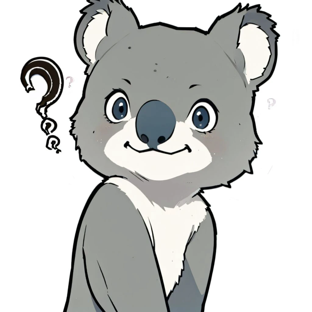 A curious koala with a question on its mind,captured in a playful portrait. BREAK Portrait,curious,koala,(question:2),mind,playful,simple background,white background,