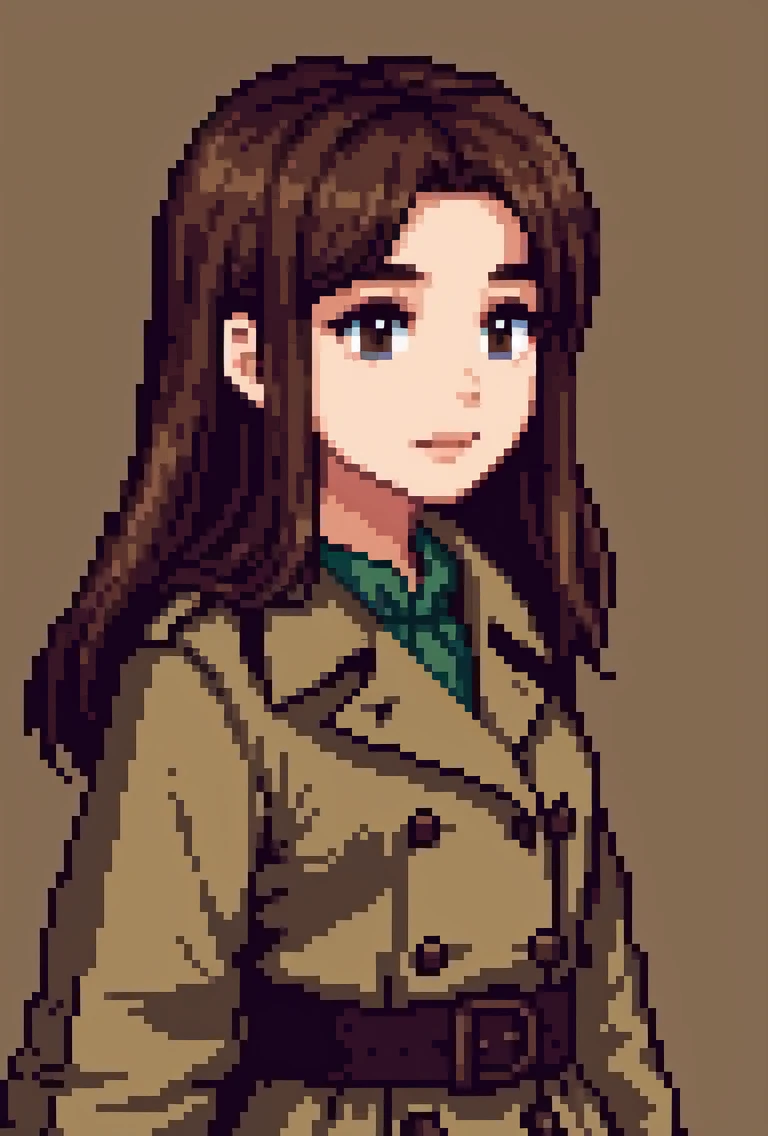 masterpiece, best quality,1girl,chinese clothes,trench,pixel_art,brown theme