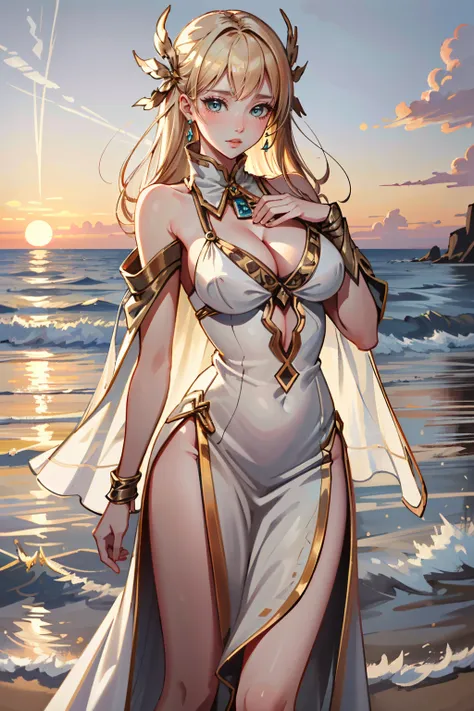 ((ultra detailed, masterpiece, absurdres))
 <lora:LABeatrice:0.8>
LABeatrice, long hair, blonde hair, hair ornament, on a beach during a vibrant sunset, sundress, playing with the waves