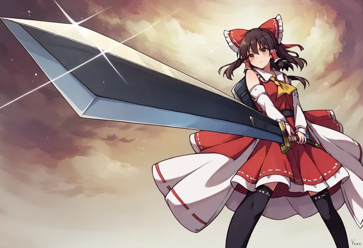 score_9, score_8_up, score_7_up, BREAK source_anime,masterpiece, top quality, best quality,
1girl, sunrise stance, holding, holding weapon,holding sword, standing ,hakurei reimu,      <lora:pony-sunrise:0.9>