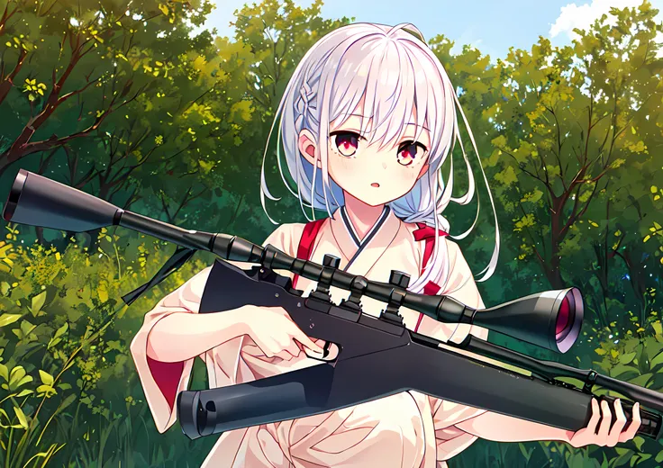 <lora:Fumino:0.7>,Fumino,1girl,super fine illustration,masterpiece,best quality,japanese_clothes,boss sniper rifle,