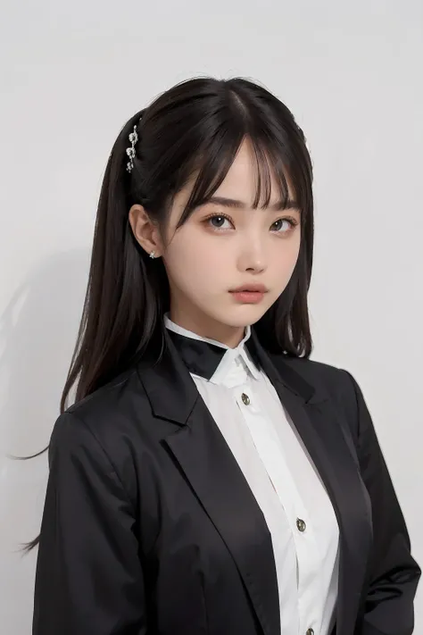 1girl, black  random formal attire, white background, <lora:verseau_219_IchikaMatsumoto-02:1>