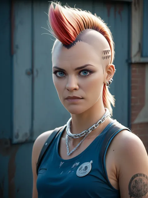 punk outfit, colored Mohawk hair, chain necklace, atmospheric, cinematic, high detail, masterpiece  <lora:RMSDXL_Enhance:2> <lora:RMSDXL_Photo:2> <lora:Fr3j4_PONY_1-000013:0.75> fr3j4, score_9, score_8_up, score_7_up, ultrarealistic, source_anime,