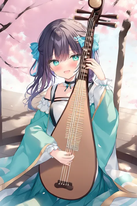 blue archive style,shikitani_asuka,ray tracing,1girl,playing lute (instrument), pipa (instrument), <lora:pipaV3:1>