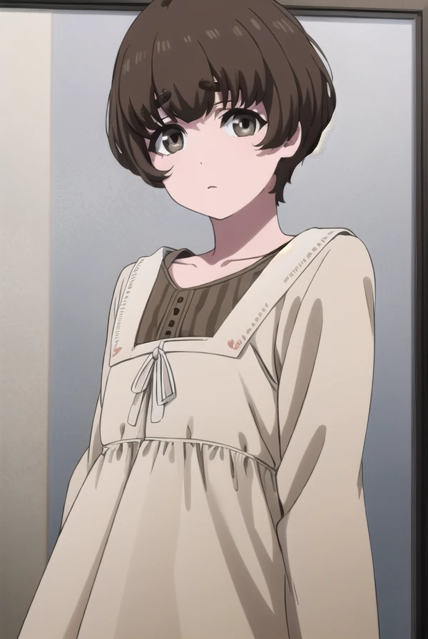 aikunogi, <lora:ai kunogi s1-lora-nochekaiser:1>,
ai kunogi, short hair, bangs, brown hair, (brown eyes:1.5), 
BREAK long sleeves, dress,
BREAK indoors, office,
BREAK looking at viewer, (cowboy shot:1.5), dynamic pose,
BREAK <lyco:GoodHands-beta2:1>, (mast...