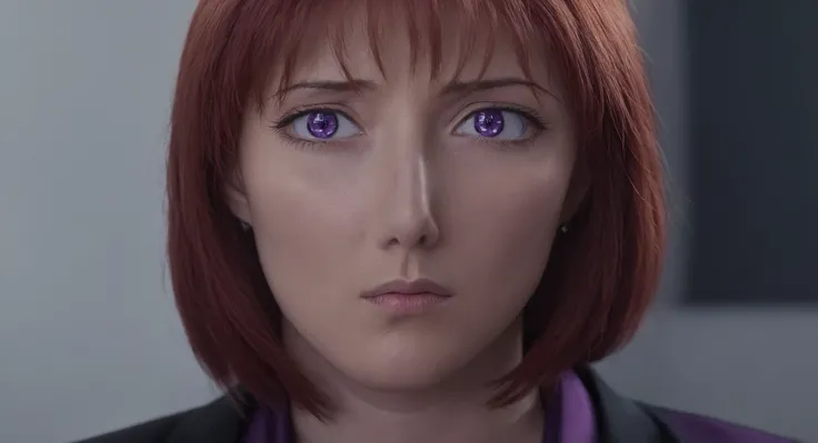 cinematic film still of  <lora:Hiroko Takashiro:1>
A realistic cinematic portrait of red hair purple_eyes beautiful Hiroko Takashiro staring at camera with serious surprise look on her face, Baiburu Burakku style, Bible Black style
 <lora:Kodak Motion Pict...