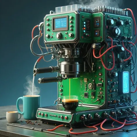 scifi, circuitrytech, advanced coffee machine, blurry_background, , hyper detailed