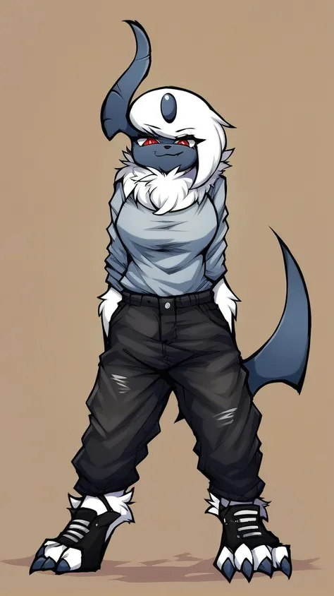 female, absol, full length portrait, detailed background, clothed, anthro, looking smug, looking down at viewer, leashed pov, source_furry  <lora:PonyQualityV1.3:3>