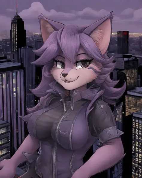 solo, toony, half-length portrait, city background, ,
operakranz, intersex, gynomorph, feline, ([pink|purple] fur:0.8), (purple hair:0.5), clothed, <lora:operakranz:1>