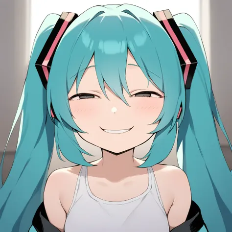 <lora:xl_anyas_heh_face(kohaku_delta)-000007:1>,aniya face,smile,black eyes,hatsune miku,, masterpiece, best quality,