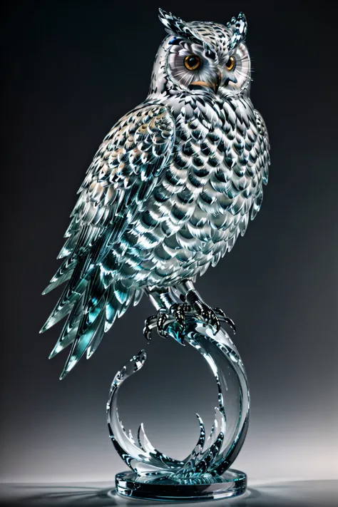 ((best quality)),absurdres,(ultra high res), glass sculpture of a owl, extremely detailed, (realistic), (8k), (Masterpiece), <lora:sculpture:0.75>