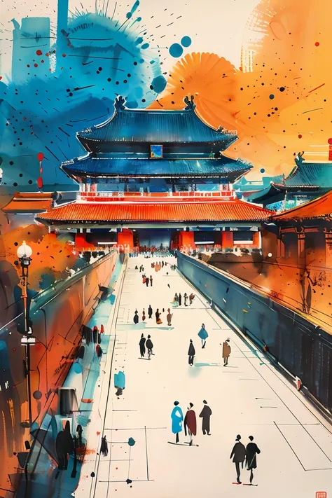 masterpiece,best quality,ccolorful inkpainting,architecture,The Forbidden City,<lora:colorful-inkpainting-000016:0.8>,