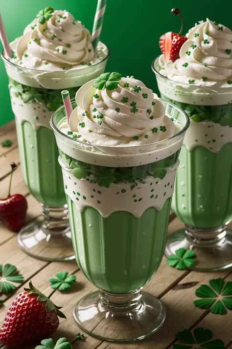 ((masterpiece, best quality)),  <lora:ShamrockWorld-10:0.8>, ShamrockWorld,  clover, four-leaf clover, light particles,  food, blurry, cup, no humans, fruit, drinking glass, drinking straw, ice cream, strawberry, drink, glass, cherry, clover, food focus, f...