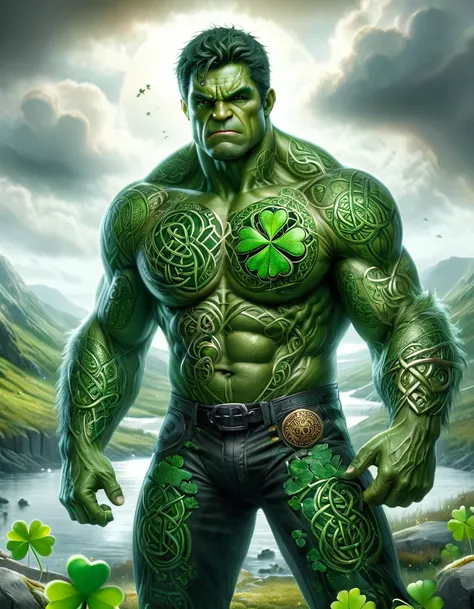 the hulk in Saint Patricks Day outfit, made out of ral-cltc <lora:ral-cltc:1>