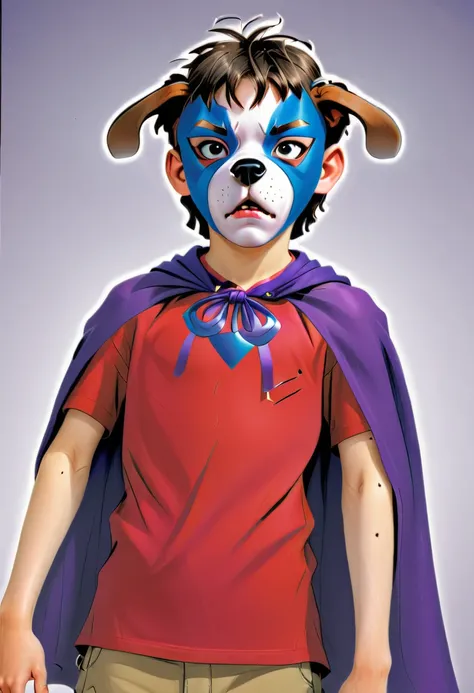 <lora:DogboyXL:.9> A 14-year-old Dogboy in his purple cape without his mask