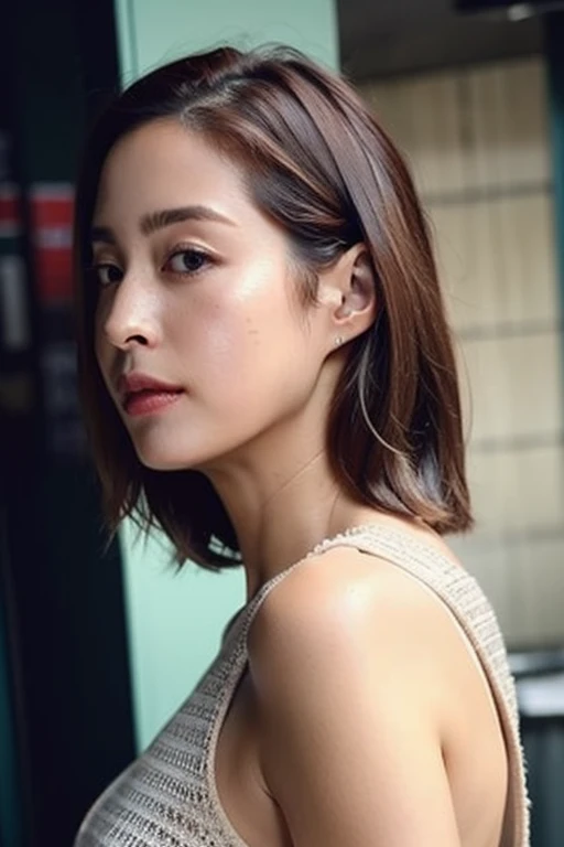 Best quality,masterpiece,ultra high res,(photorealistic:1.2),1girl,in the dark,deep shadow,low key,(photorealistic:1.2),slim body,undone hair,chinese street alley,dynamic pose,face closeup,brown hair,upper_body,<lora:christina_mok:1>,