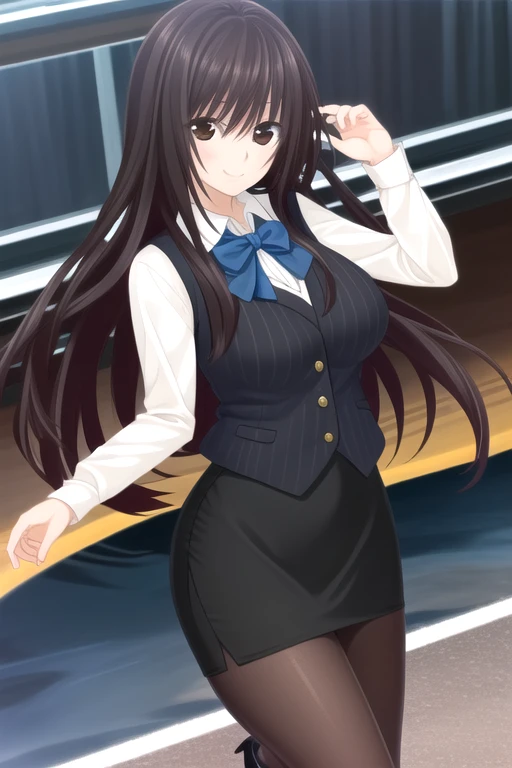 ((masterpiece)),(best quality),official art,extremely detailed CG,unity 8k wallpaper,ultra detailed,beautiful detailed eyes,extremely detailed face,park,1girl,solo,cowboy shot,looking at viewer,facing viewer,smile,Yakuouji Komachi,very long hair,black hair...