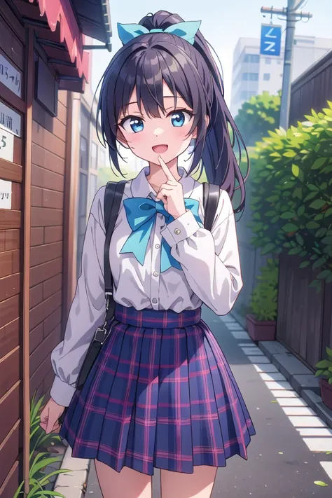 insanely detailed, absurdres, ultra-highres, ultra-detailed, best quality,
1girl, solo, nice hands, perfect hands
BREAK
jirai kei,plaid skirt, shirt, long sleeves, bow, blue skirt, white shoulder frilly shirt, outdoors, blue bow, long hair
, (cleavage:-1.5...