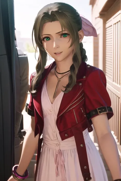 aerithgainsborough, <lora:aerith gainsborough ingame pruned-lora-nochekaiser:1>,
aerith gainsborough, long hair, brown hair, bow, ribbon, (green eyes:1.3), hair ribbon, pink bow, braid, braided ponytail, single braid, smile,
BREAK dress, jewelry, jacket, b...