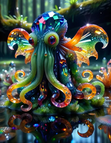 A cute colorful crystalz cthulhu, wildlife photography, in a ral-decoznow swamp, 4K UHD, 8K UHD, High-definition, capturing highest detailed, 4k, uhd, hdr <lora:crystalz-sdxl-v2:1>