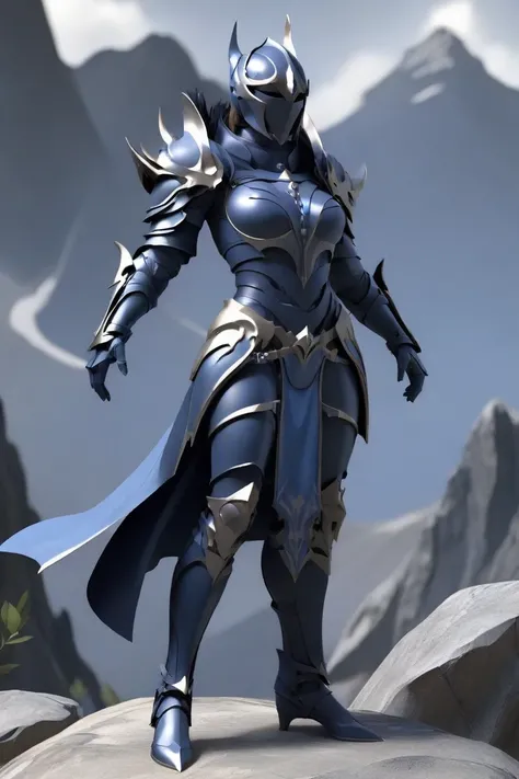 <lora:HXarmour_001XL:0.7>,hxarmour,1girl,(dark blue armour:1.1),mountain,S-shape pose,