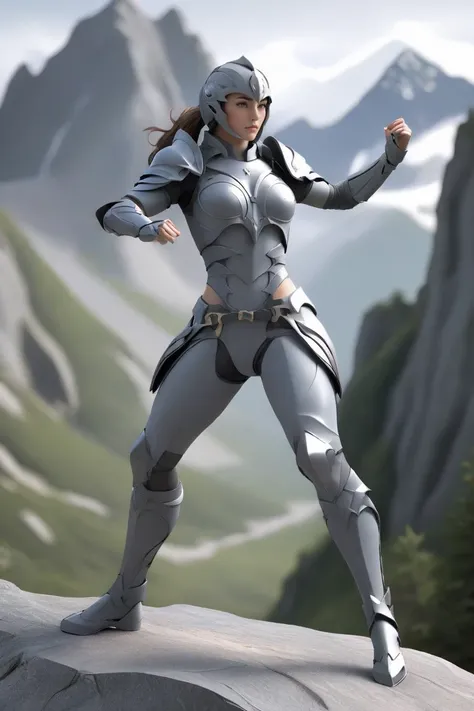 <lora:HXarmour_001XL:0.7>,hxarmour,1girl,(gray armour:1.1),mountain,Movement pose,