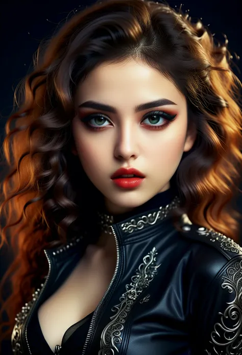 (beauty 1.3) photo of a vivacious Iranian girl, Striking eyes, voluminous wavy hair, lipgloss, wearing black intricately detailed tactical clothing, looking at viewer, seductive expression, (upper body shot:1.3) Studio lighting, shot using a Leica T in the...