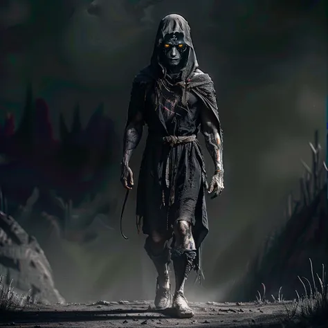 

((walking through medieval laboratory)),
v-of-u, solo, looking at viewer, 1boy, male focus, ((facial tattoo, occult symbols)), hood, armor, orange eyes, glowing, glowing eyes, cloak, hood up, ((magic circle)), 
((full body)),

realistic, depth of field, ...