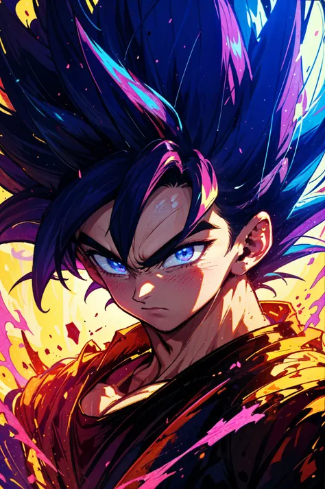 masterpiece. High quality,highest detailed,1boy,glowing,aura,<lora:Saiyan:0.8>,Saiyan,super_saiyan,colorful hair,