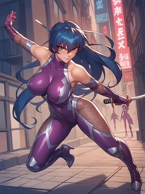 score_9, score_8_up, score_7_up, score_6_up, source_anime, masterpiece, high quality,
 IgawaAsagi is holding katana, IgawaAsagi, 1girl, solo, fighting pose, full body,
looking at viewer, blush, determined, smile,
long hair, hair between eyes,  black hair, ...