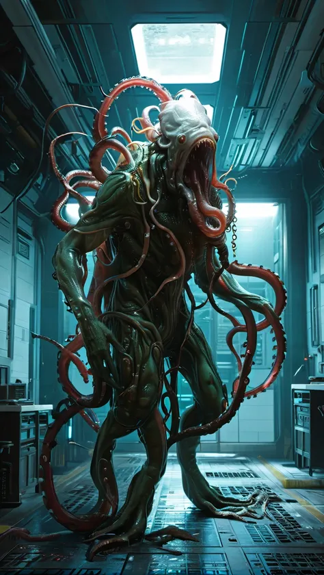 A white Bio-Weapon creature with tentacles standing inside a lab, highly detailed, ultra-high resolutions, best quality, masterpiece,<lora:Bio-Weapon XL:1>,masterpiece,best quality,masterpiece,best quality,official art,extremely detailed CG unity 8k wallpa...