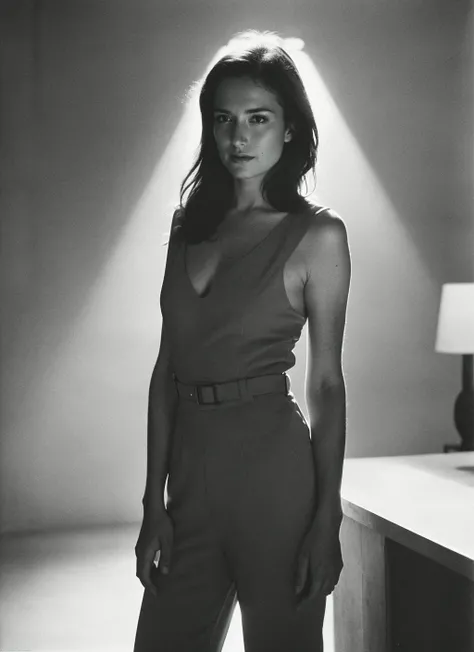 photo of sks woman <lora:locon_milanavayntrub_v1_from_v1_64_32:1>, natural lighting, by Michael Kenna, Jumpsuit