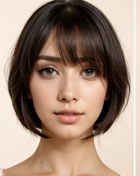 a close up of a woman with a short haircut and a necklace