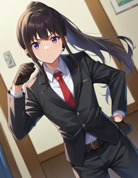 anime girl in a suit and tie posing for a picture