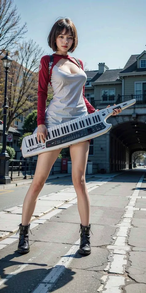 1girl, playing keytar, keytar, full body, 
big breasts, stand,  outdoor, river, snow, bob cut,

masterpiece, best quality, 8k